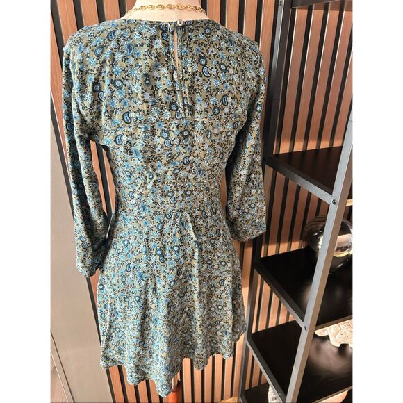 Hollister | Boho Green & Blue Paisley Keyhole Chest Long Sleeve Dress size 5 - Picture 3 of 6